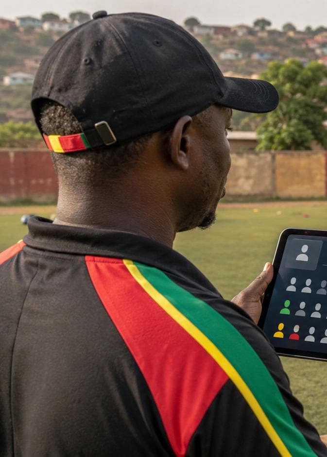 Un entraîneur consulte une tablette au bord du terrain